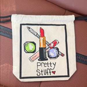 Brighton Cream Makeup Pouch with Red and Green Accents